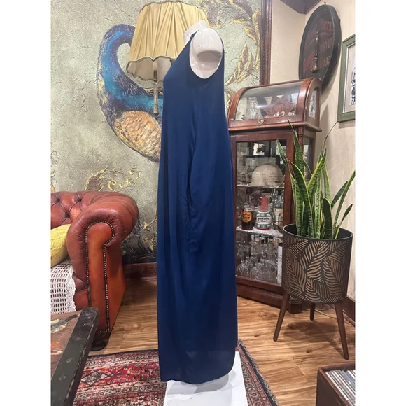 LOVESTITCH Navy Blue Gauze Maxi Dress Pockets S/M - Picture 6 of 12